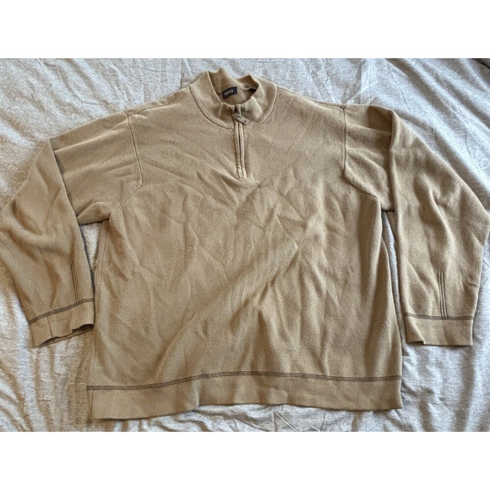 Izod 1/4 Zip Pullover Sweater Brown Size XL 100% Cotton